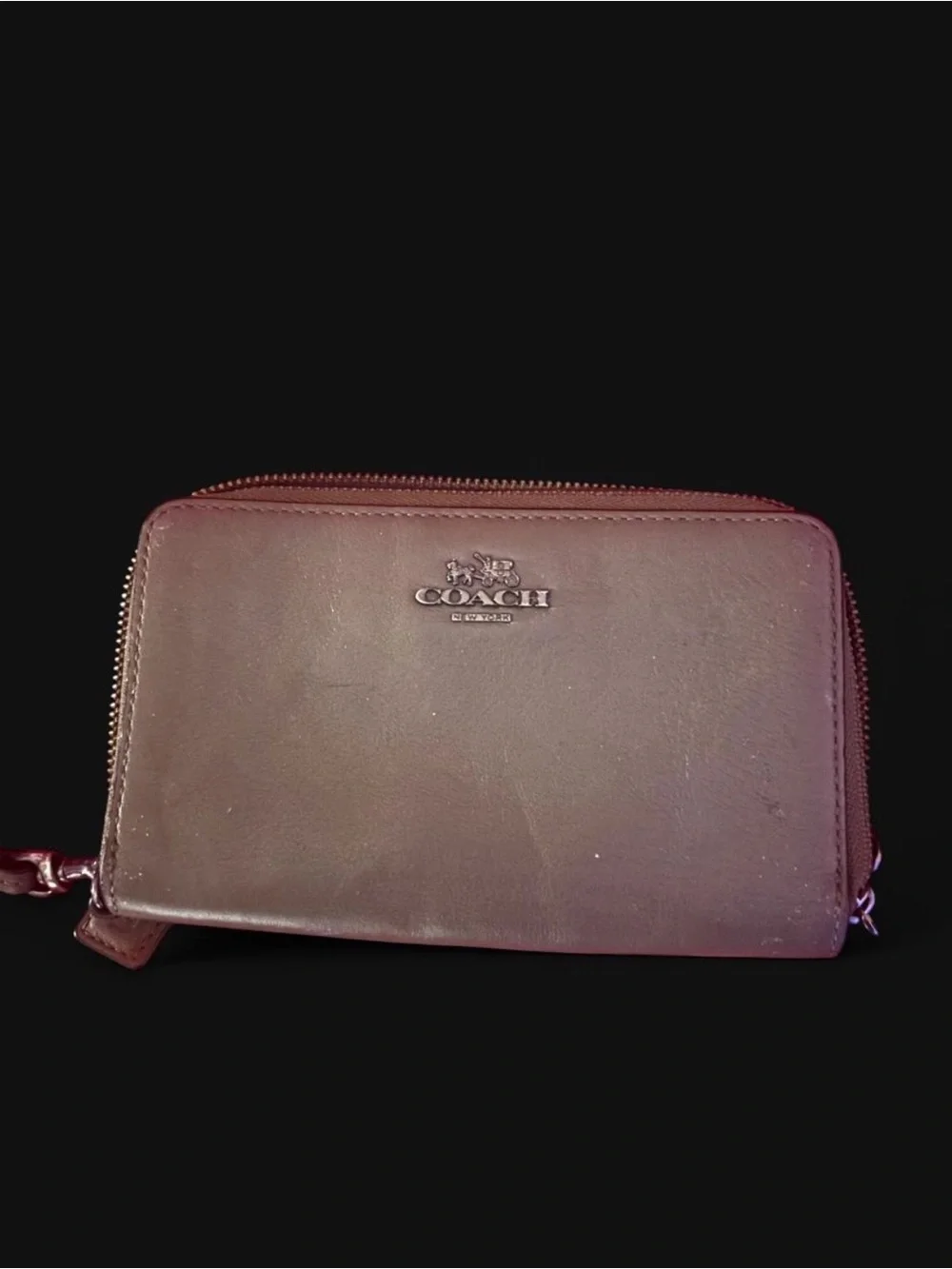 Coach Leather Zip Around Wallet - Dark Brown